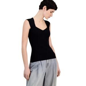 HUGO BOSS Orange Women's Sweetheart-Neck Ribbed Knit Top in Black